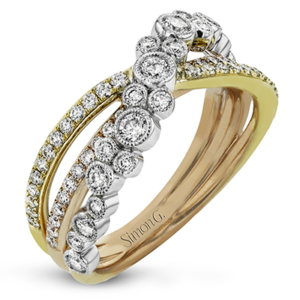 Simon G 8k white rose and yellow gold right hand ring